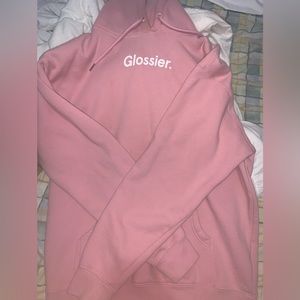 Glossier pink hooded sweatshirt